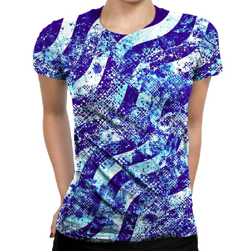 Abstract Blue Waves Womens T-Shirt Chenille Blend Fleece Blend Nylon Blend