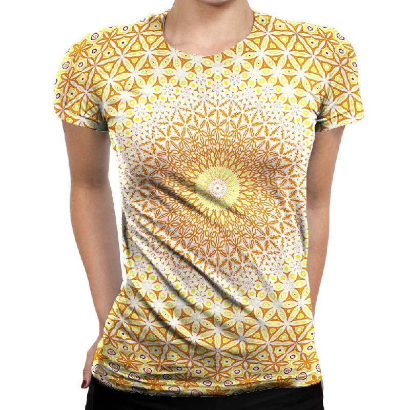 Abstract Flower Yellow Womens T-Shirt Fleece Fabric Down Fabric Feather Fabric