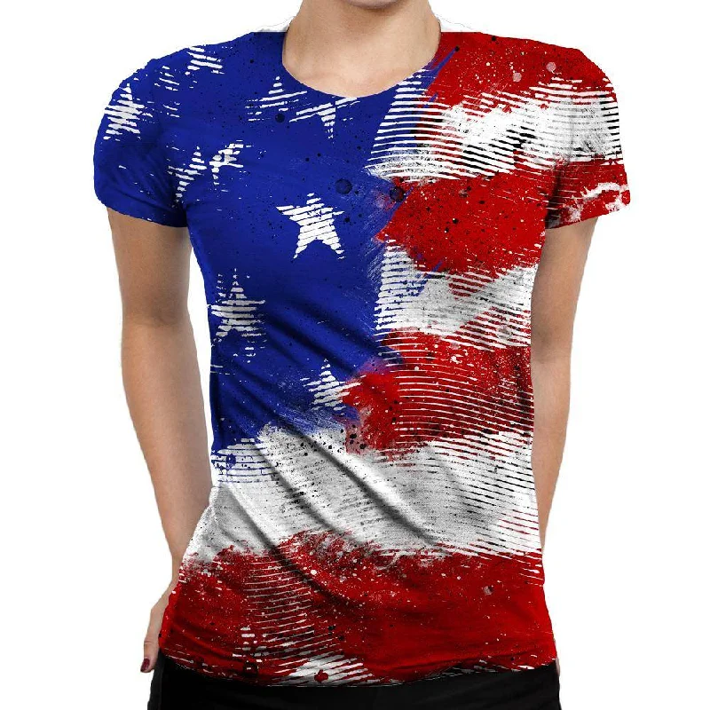 American Flag Lines Womens T-Shirt Silk Blend Satin Velvet