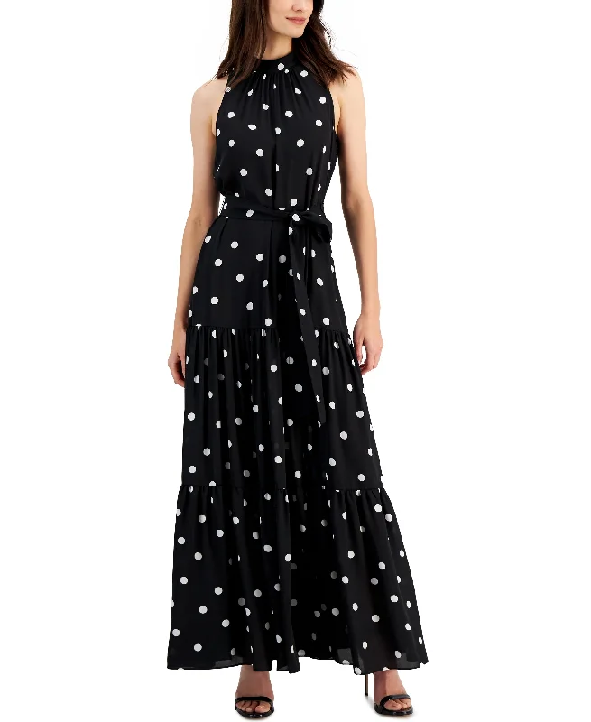 Anne Klein Petite Polka Dot Tiered Maxi Dress Comfortable Satin Maxi Dress