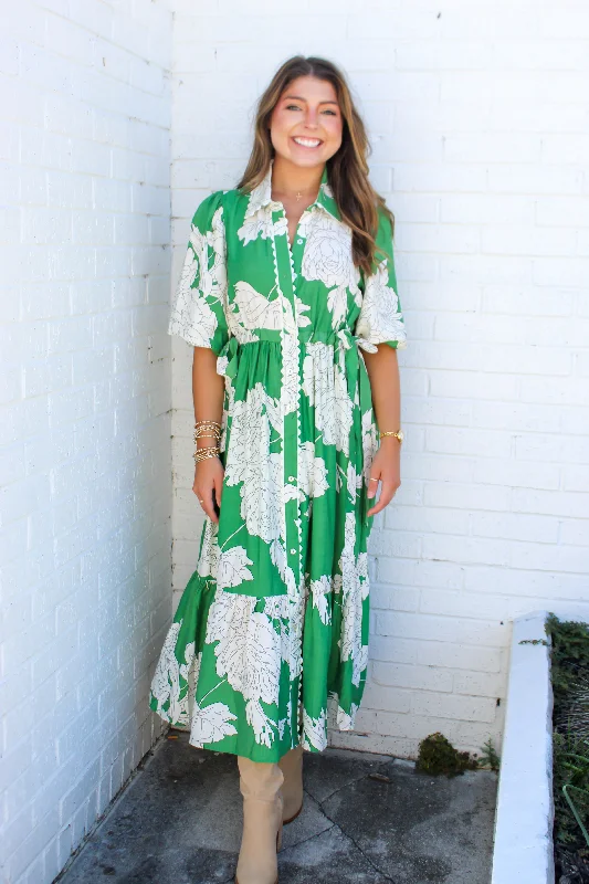 Around City Streets Collared Tie Waist Maxi Dress Chic Summer Floral Maxi Dress