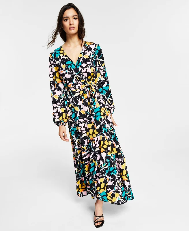 Bar III Floral Print Wrap Style Maxi Dress Trendy Maxi Dress with Lace