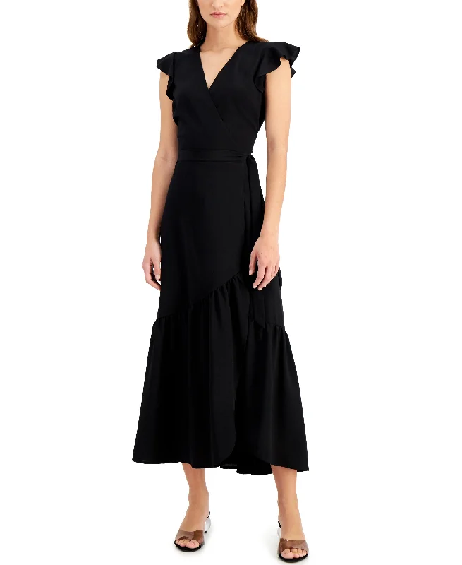 Bar III Petite Wrap Maxi Dress Elegant Pleated Maxi Dress