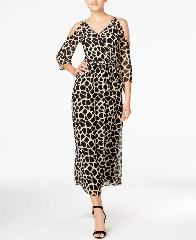 BAR III Printed Cold Shoulder Maxi Dress Elegant Maxi Dress with Pockets