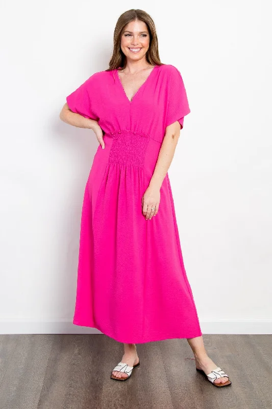 Blue Zone Planet |  Be Stage Full Size Shirred Front Short Sleeve Maxi Dress Trendy Printed Maxi Dress