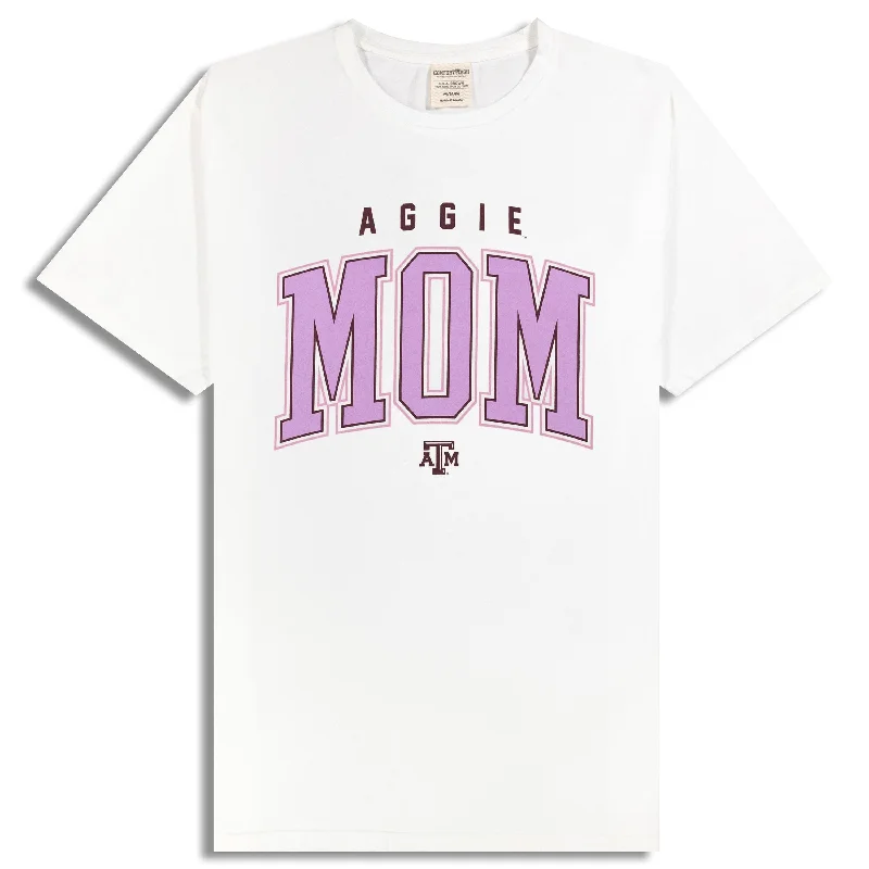 Texas A&M Bold Pink Aggie Mom White T-Shirt Striped Floral Plaid