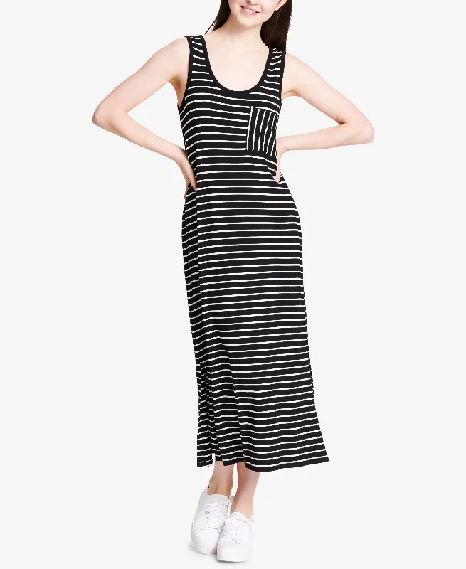 Calvin Klein Striped Patch Pocket Maxi Dress Elegant Silk Maxi Dress