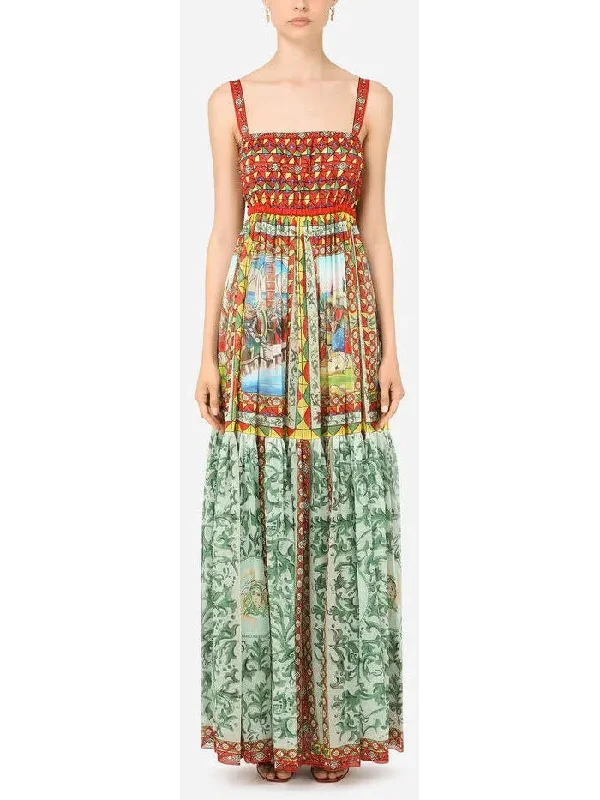 Carretto Print Chiffon Maxi Dress in Multicolor Cozy Knit Maxi Dress