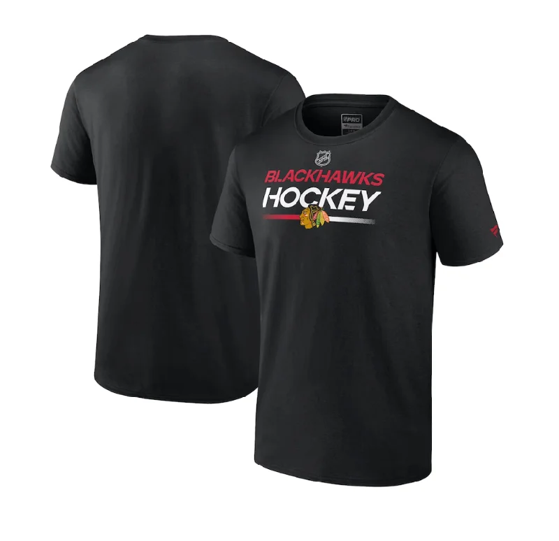 Chicago Blackhawks Fanatics Branded Authentic Pro Primary T-Shirt - Black Welt Pockets Slit Pockets