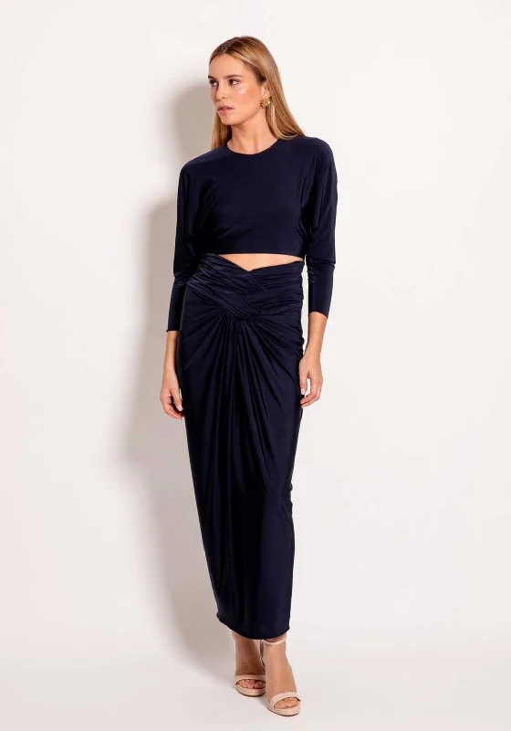 Colour Nude Inder Cut Out Maxi Dress, Navy Fashionable Chiffon Maxi Dress