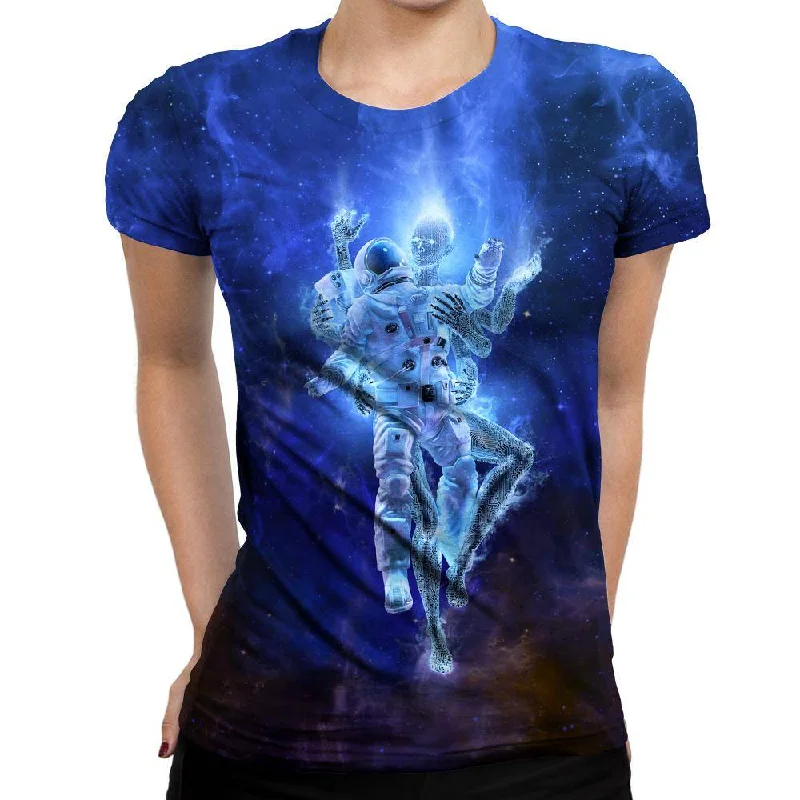 Deep Space Embrace Womens T-Shirt Print Jacquard Patchwork