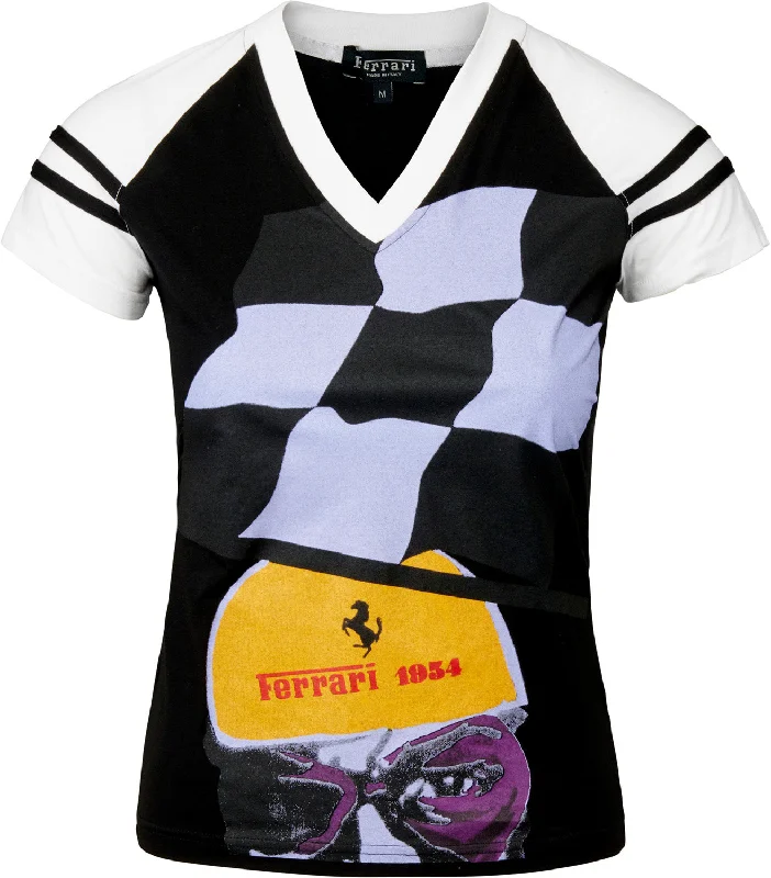 T-SHIRT Formula One 1 Scuderia Ferrari F1 Team Black Top NEW! Tee Ladies L Denim Fabric Leather Fabric Suede Fabric