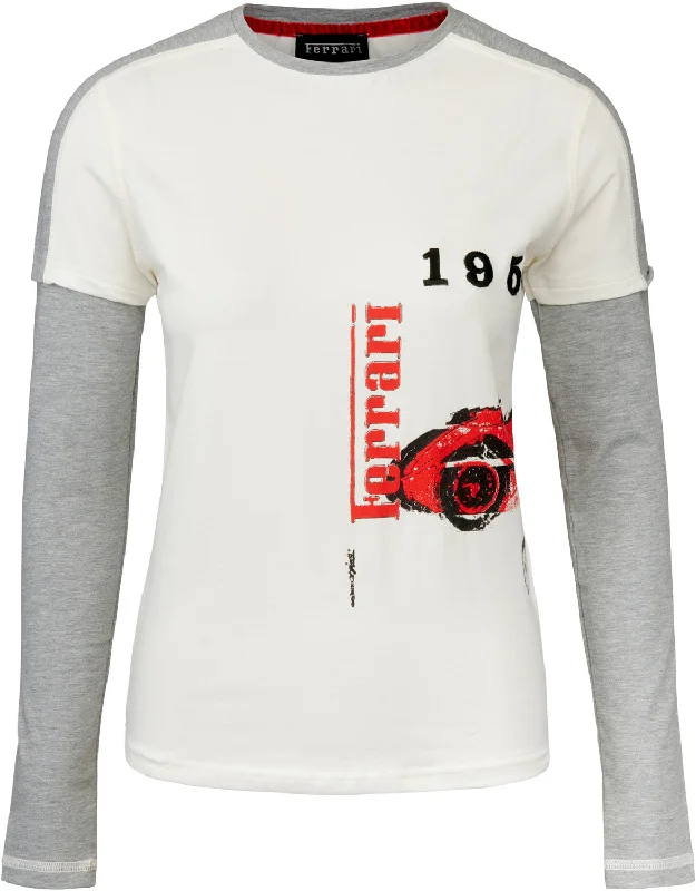 T-SHIRT Formula One 1 Scuderia Ferrari F1 Team 1958 Longsleeve NEW Tee Ladies L Striped Floral Plaid