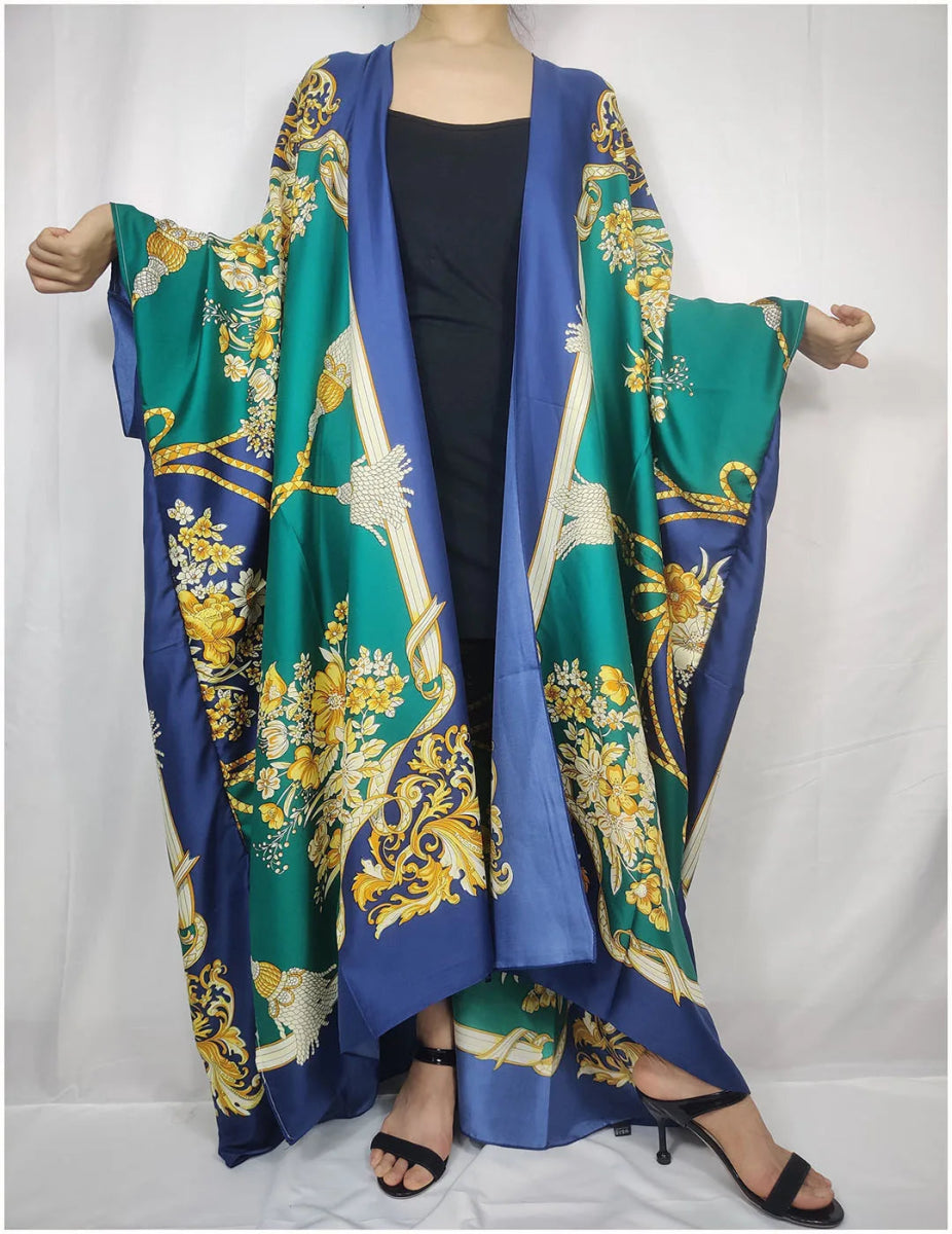 Elegant Floral Open Front Long Cardigan – Women's Casual African Swimwear Cover-Up Full Coverage Swimsuit Elegant Floral Open Front Long Cardigan – Women's Casual African Swimwear Cover-Up Full Coverage Swimsuit