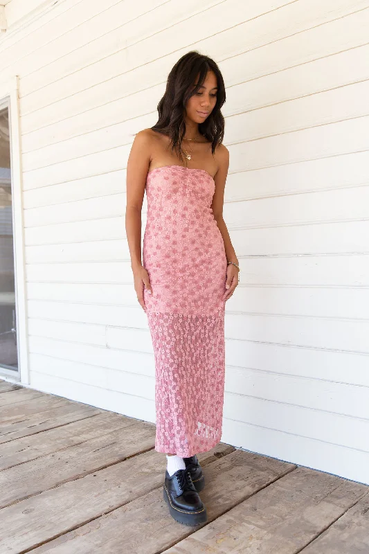 Floral Strapless Maxi Dress Trendy Off-Shoulder Ruffle Maxi Dress