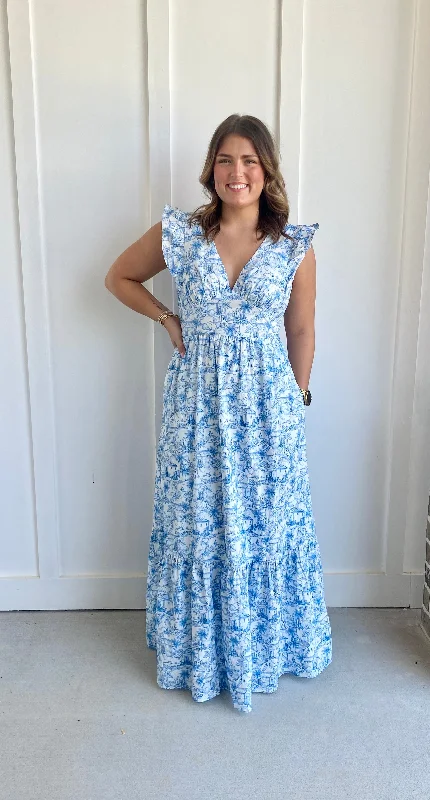 French Blue Maxi Dress Classic A-Line Maxi Dress