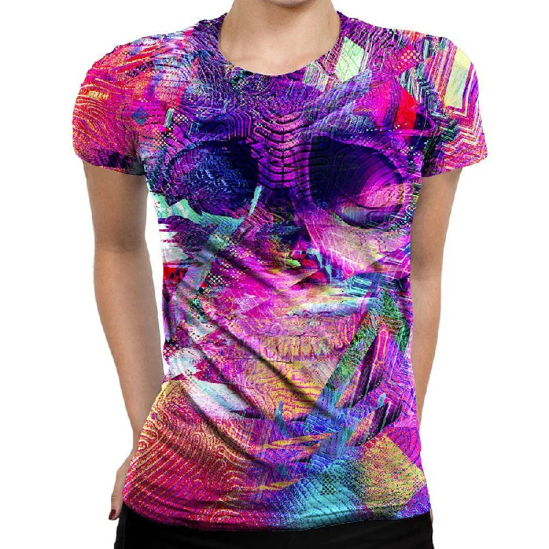 Glitch Skull Womens T-Shirt Basic T-Shirt Crew Neck Short Sleeve