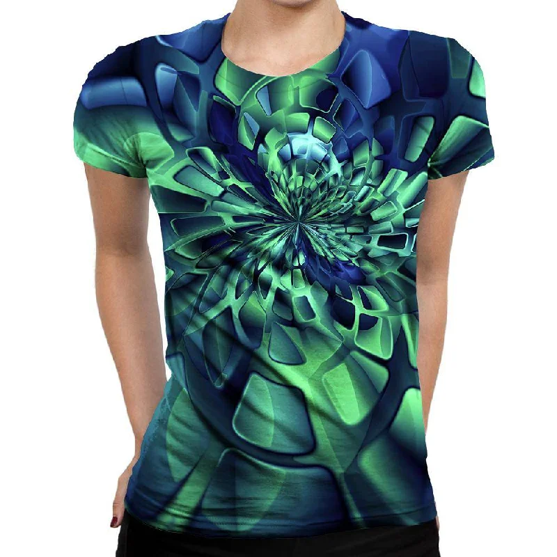 Green Fractal Womens T-Shirt Mesh Blend Leather Blend Suede Blend