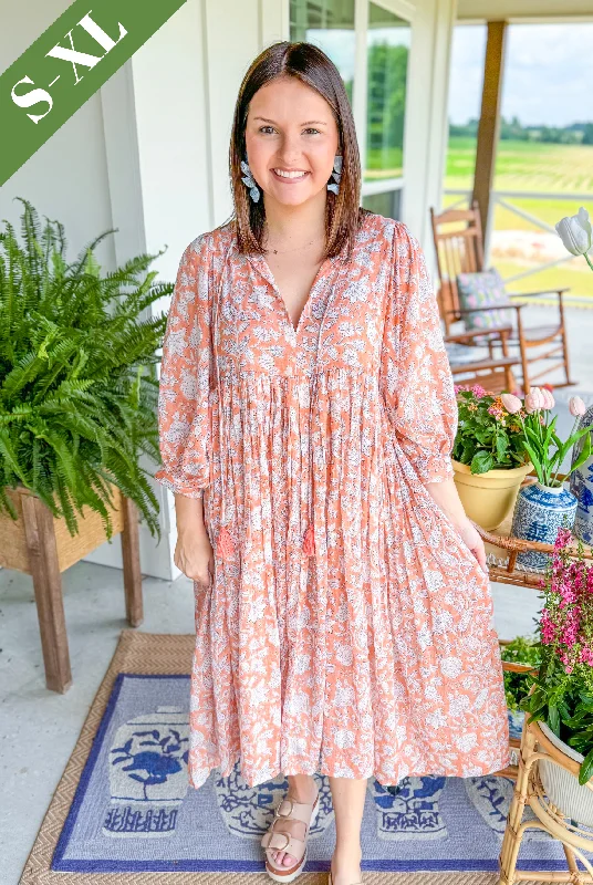 The Gardenia Floral Maxi Dress in Coral Trendy Maxi Dress with Straps