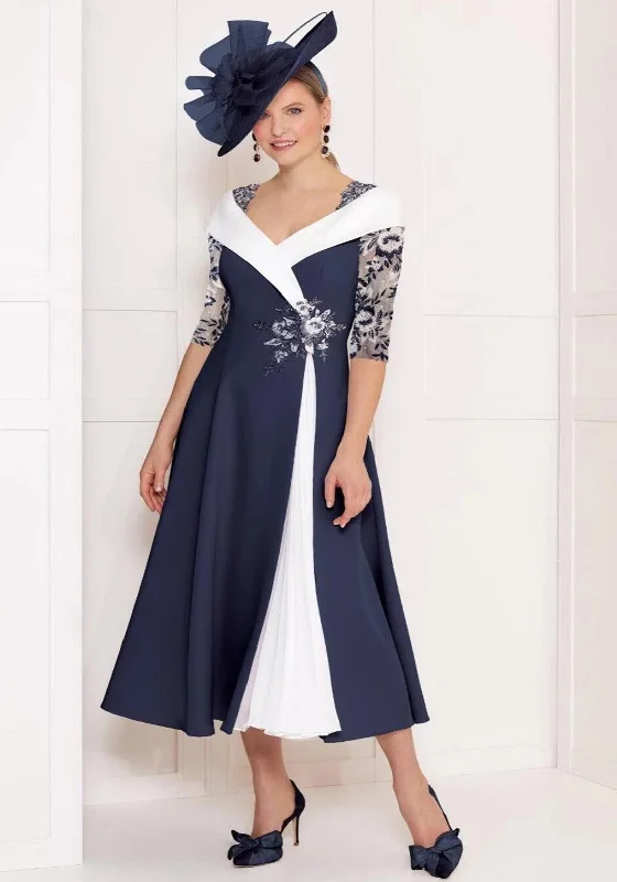 John Charles Contrast Plisse Detail Maxi Dress, Navy & Ivory Classic Black Maxi Dress