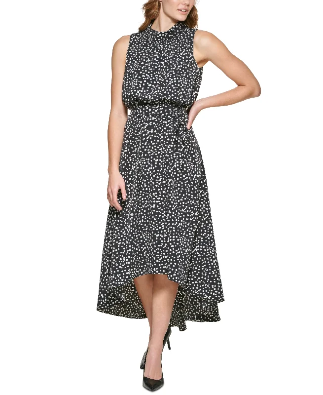 Karl Lagerfeld Paris Printed Mock Neck Maxi Dress Comfortable Fitted Maxi Dress