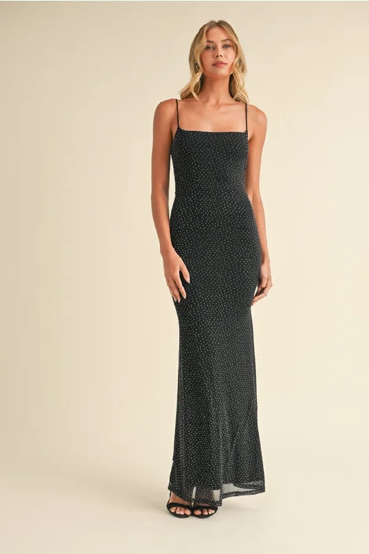 KE Rhinestone Maxi Dress Stylish Maxi Dress with Pleats