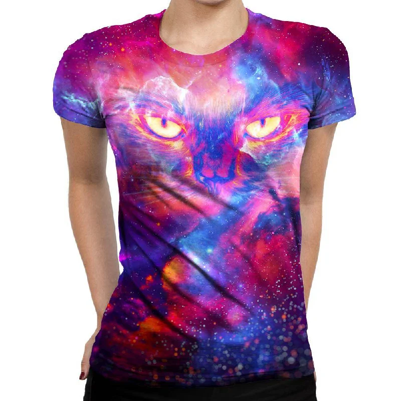 Kitty Universe Womens T-Shirt Zippered Front Buttoned Front Snap Front