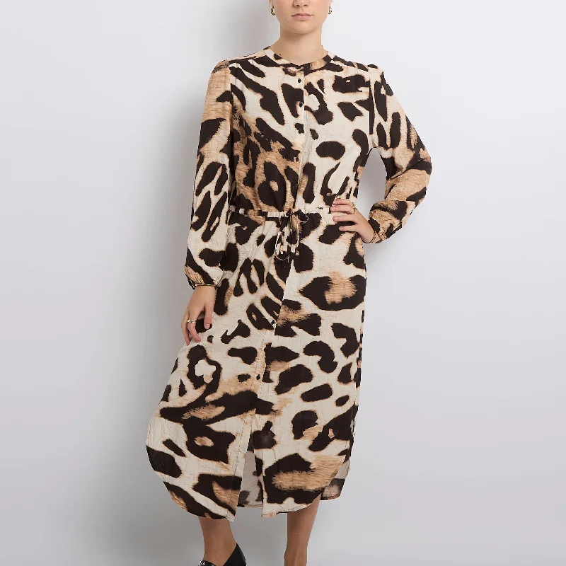 Leopard Print Tie Waist Maxi Dress- UK 10 Chic Button-Up Maxi Dress