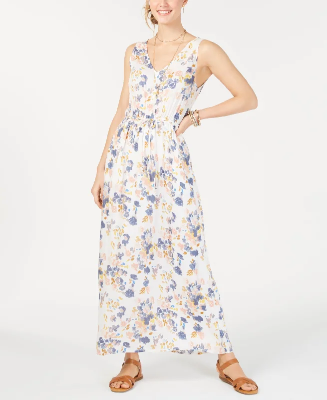 Lucky Brand Floral Tie Waist V Neck Maxi Dress Fashionable Sheer Maxi Dress