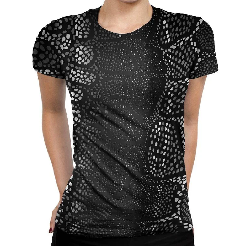 Many Dots Black Womens T-Shirt Collared T-Shirt Boat Neck A-Line