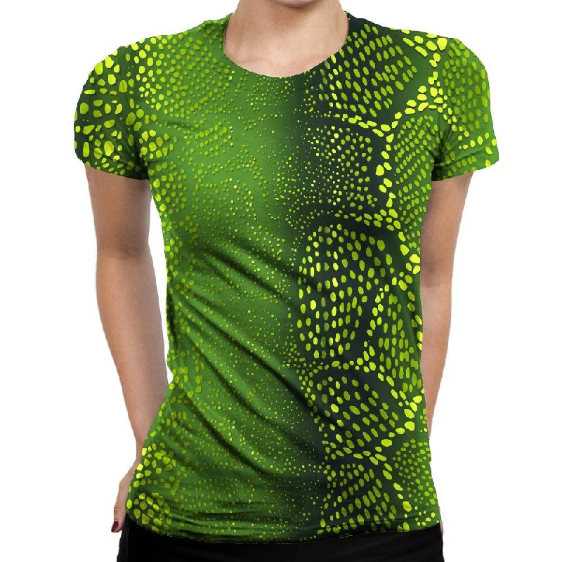 Many Dots Green Womens T-Shirt Print Jacquard Patchwork