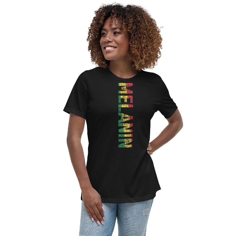 MELANIN (VERTICAL) Women's short sleeve t-shirt Collared T-Shirt Boat Neck A-Line