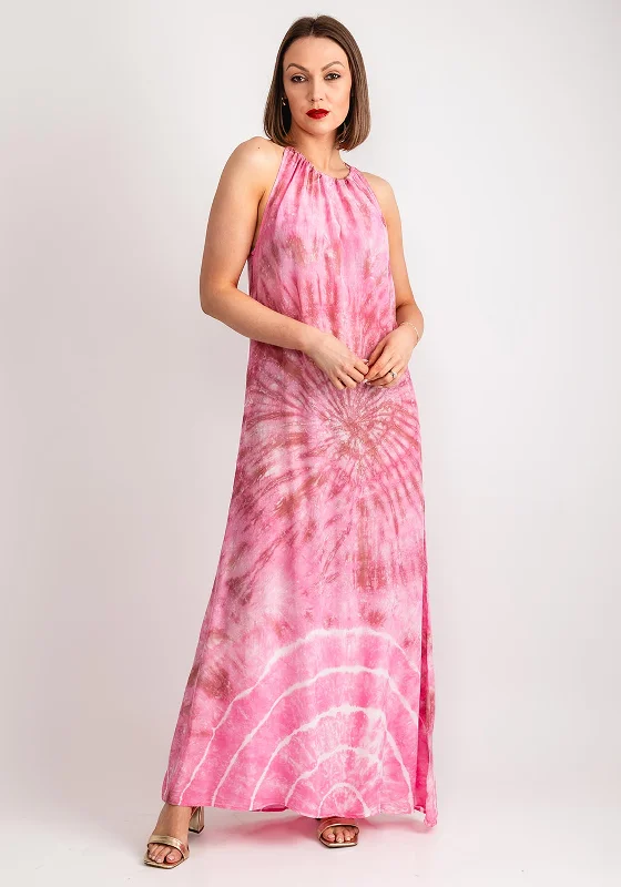 Nu Denmark Usiana Tie Dye Maxi Dress, Pink Comfortable Ruffle Maxi Dress