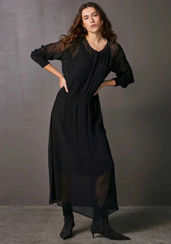 Nu Denmark Veronica Beaded Maxi Dress, Black Elegant Wraparound Maxi Dress