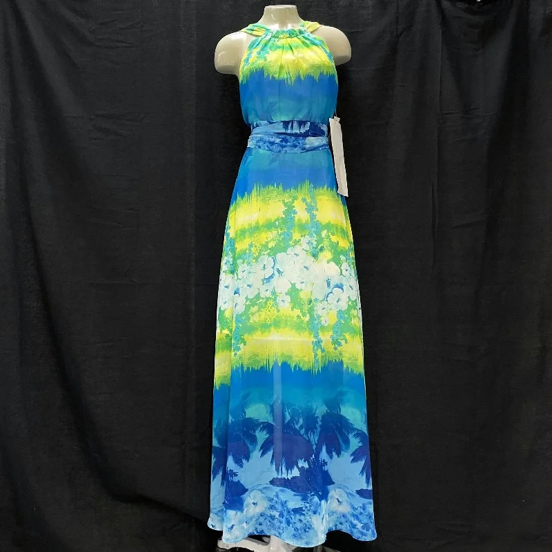 NWT Wmns MUSE Blue & Green Sleeveless Chiffon Summer Maxi Dress Sz 4 MSRP$186 Cozy Spaghetti Strap Maxi Dress