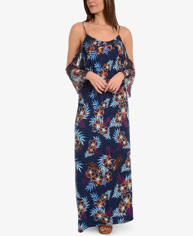 NY Collection Bell Sleeve Cold Shoulder Maxi Dress Comfortable Bohemian Maxi Dress