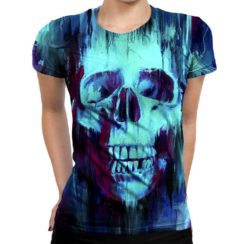 Painted Skull Womens T-Shirt Chenille Blend Fleece Blend Nylon Blend