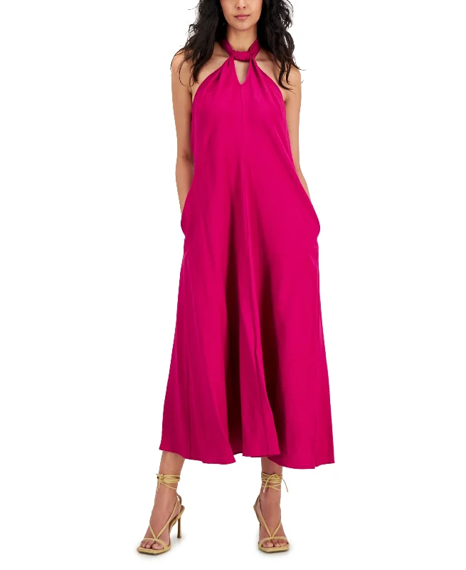 Petite Halter-Neck Maxi Dress Trendy A-Line Maxi Dress