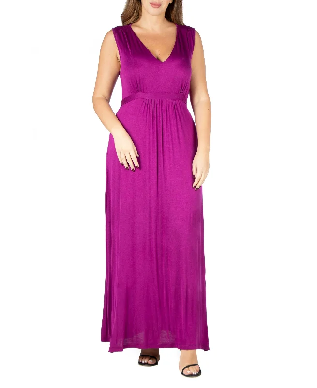 Plus Size Sleeveless Empire Waist Maxi Dress Casual Maxi Dress with Pockets