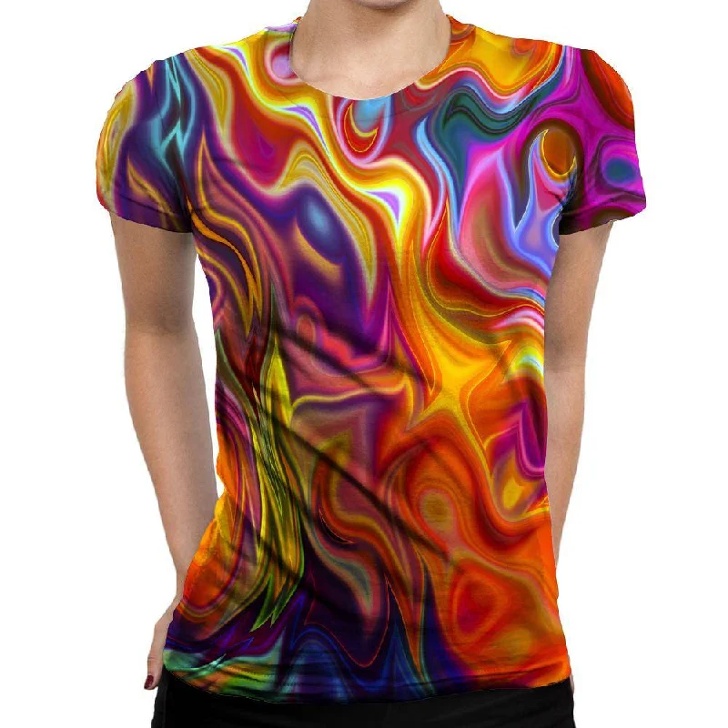 Psychedelic Flow Womens T-Shirt Solid Color Striped Floral