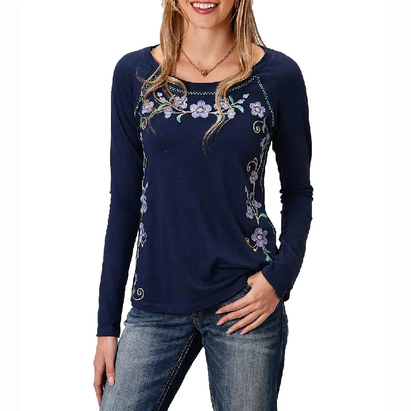 Roper Women's Floral Long Sleeve T-shirt Mesh Blend Leather Blend Suede Blend