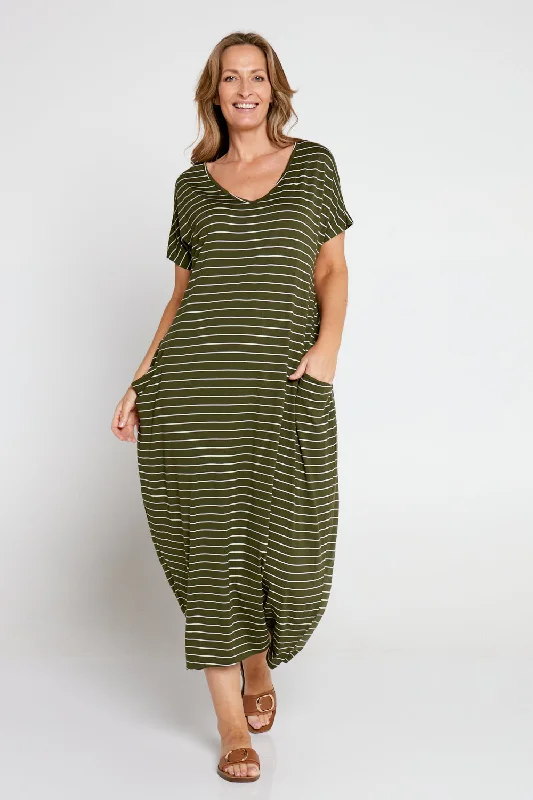 Rowan Maxi Dress - Khaki Stripe Trendy Floral Print Maxi Dress