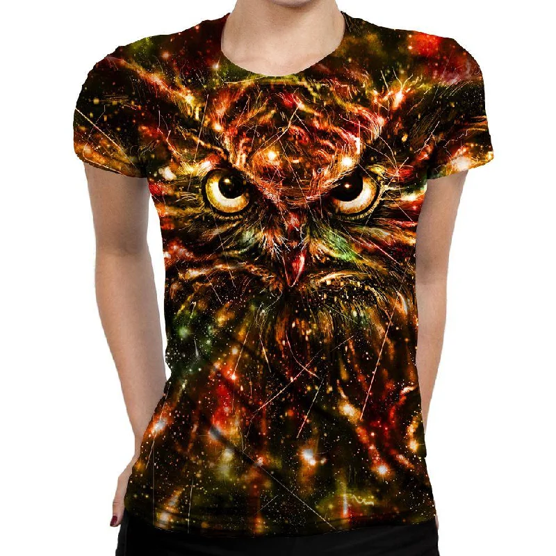 Space Owl Womens T-Shirt Casual Formal Business