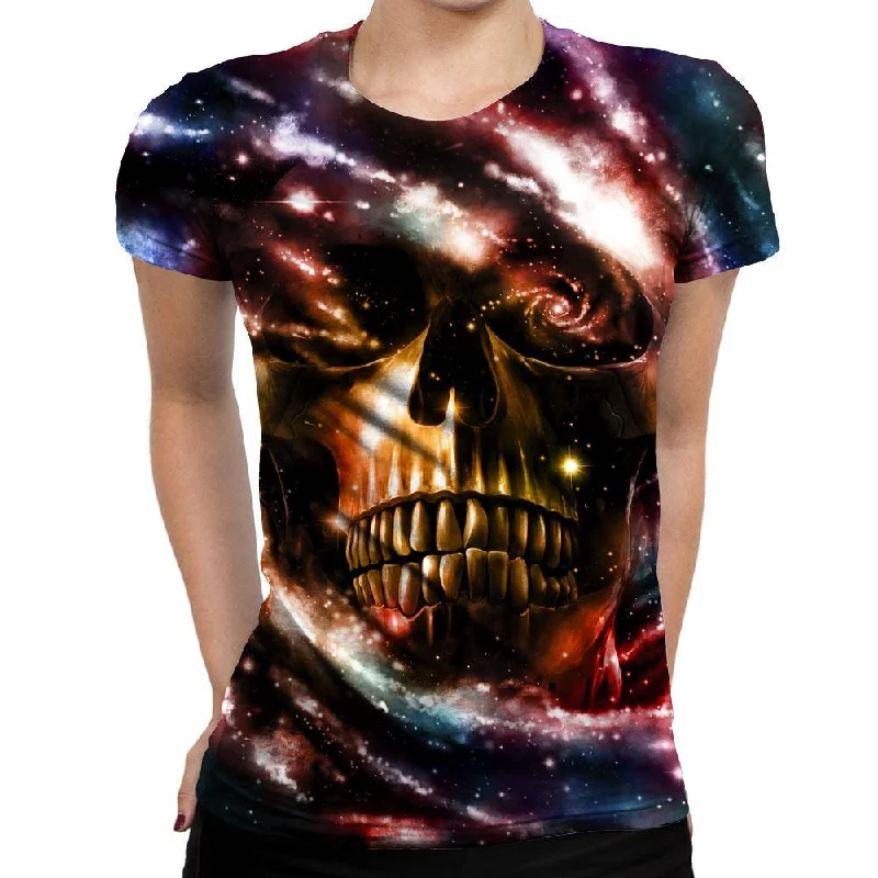 Space Skull 2 Womens T-Shirt Mesh Blend Leather Blend Suede Blend