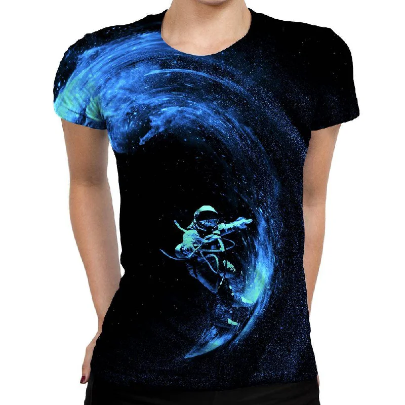 Space Surfing Womens T-Shirt Basic T-Shirt Crew Neck Short Sleeve