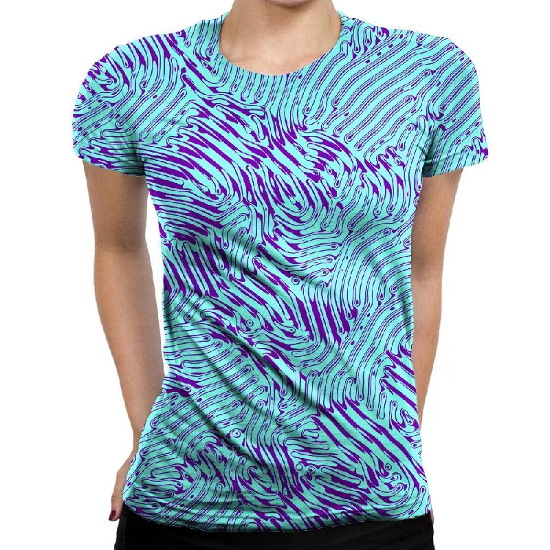 Squiggly Line Womens T-Shirt Mesh Blend Leather Blend Suede Blend