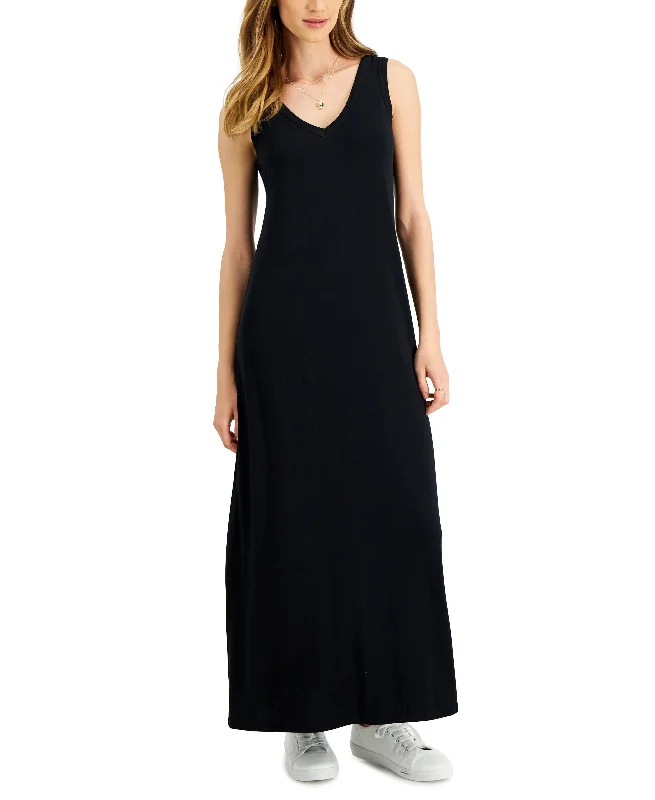 Style & Co Petite V-Neck Maxi Dress Comfortable Ruffle Maxi Dress