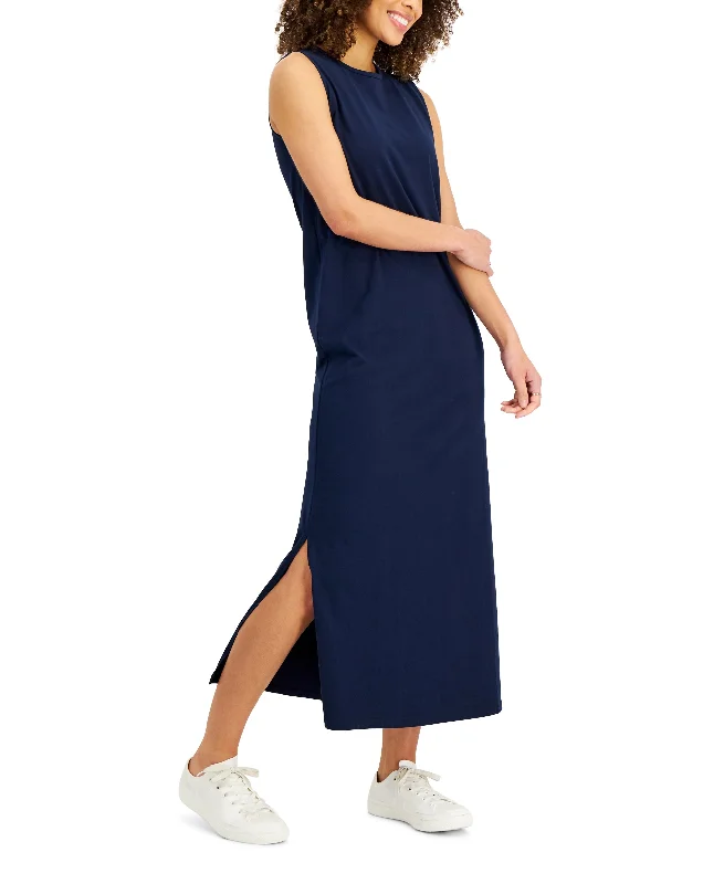 Style & Co Womens Cotton Sleeveless Maxi Dress Comfortable Plunging Neckline Maxi Dress