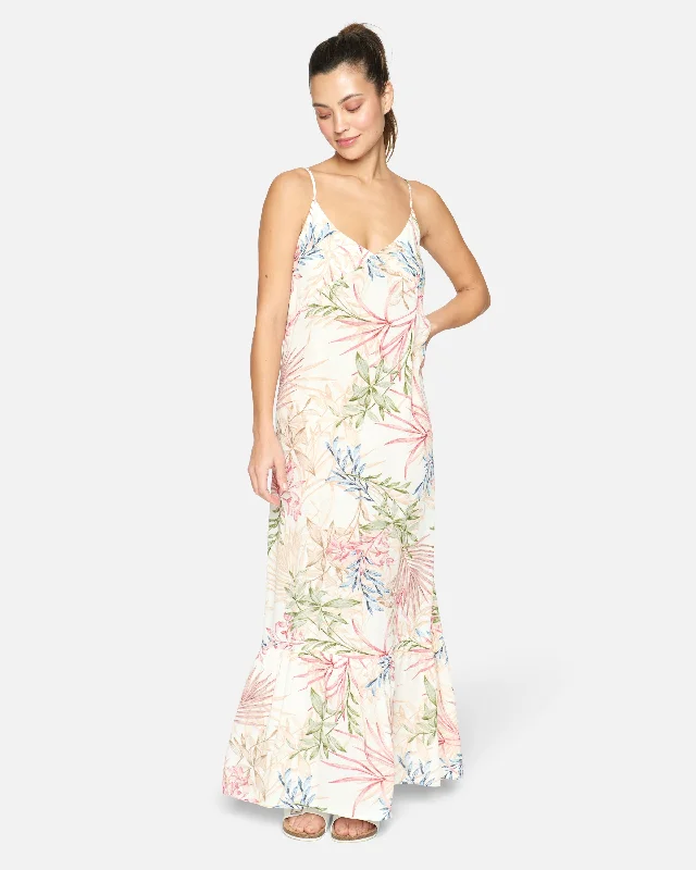 SUMMER PALM RUFFLE MAXI DRESS Trendy V-Neck Maxi Dress