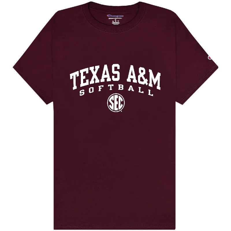 Texas A&M Champion Softball SEC T-Shirt Ribbed Striped Patterned